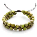 Bracelet double couche en pierre impériale verte tressé à la main avec cordon réglable - Pierre Impériale Vert Pomme
