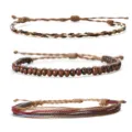 3-Piece handmade woven wax cord bracelet set with tiger eye beads and multi-strand design - Three-Piece Set / Mahogany Obsidian