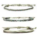 Handmade 3-piece braided wax cord bracelet set with African turquoise beads boho - Three-Piece Set / African Turquoise