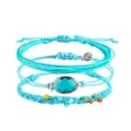 Boho-Armband-Set aus türkisfarbenem Wachsband mit Perlen und facettiertem Glaskristall - Himmelblaues Armband-Set (3)