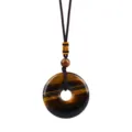 Natürliche Tigerauge-Donut-Halskette mit handgefertigter brauner Kordel für Damen und Herren - Tigerauge