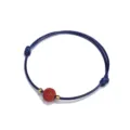 Verstellbares blaues Wachskordelarmband mit rotem Lavastein und Goldperlen - Marineblau