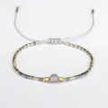 Bohemian handmade Miyuki bead bracelet with hematite and grey semi-precious stone accent - Dark Gray