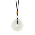 Eleganter weißer Jadestein Ping An Kou Sicherheitsknopf Anhänger Halskette mit der Kordel - Weißer Jadeit