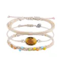 Bohemian Armband-Set aus beigem Wachsfaden mit bernsteinfarbenem Glasstein und Perlen - Beige-Gelbes Armband-Set (5)