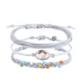 Handgefertigtes graues Boho-Armband-Set aus gewebtem Wachsseil mit Perlen und Kristall - Hellgraues Armband-Set (7)