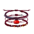 Böhmisches 4-teiliges gewebtes Armband-Set mit rotem Kristall und bunten Perlen - Dunkelrotes Armband-Set (9)