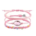 Handgefertigtes böhmisches rosa Armband-Set mit bunten Perlen und facettiertem Kristallglas - Rosafarbenes Armband-Set (10)