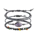 Boho-Armband-Set aus grauem Wachsfaden mit lila Kristall und bunten Perlen für Damen - Graues Armband-Set (11)