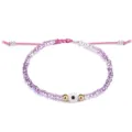 Handgemachtes Armband aus lila Kristallperlen mit Evil Eye Glasperle im Zentrum - Transluzentes Violett (22)