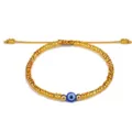 Handgefertigtes goldenes Perlenarmband mit blauem bösem Blick und verstellbarer Kordel - Gold (40)