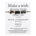 Handmade Tiger's Eye and Black Tourmaline wish bracelet on descriptive display card - Crushed Stone Style (3709)