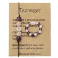 Handmade amethyst and clear quartz beaded bracelet and ring set on display card - Bracelet And Ring And Card