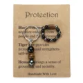 Handmade Tiger Eye and Hematite beaded ring and keychain set on protection card - Ring And Keychain Set (With Card)