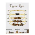 Close-up of four Tiger Eye stone bracelets with adjustable yellow cord on display card - Tiger Eye 4-Piece Set (3853) / Tiger Eye