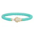 Handgefertigtes Boho-Armband mit türkisen Heishi-Perlen und cremefarbener Schildkröte - Himmelblauer Stil (3894)