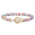 Handgefertigtes buntes elastisches Armband aus Polymer-Ton-Perlen mit weißem Schildkröten-Charm - Regenbogen Mischstil (3894)
