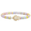 Boho bunte Polymer-Ton-Perlen elastisches Armband mit Meeresschildkröte-Anhänger - Rosa Gelb Blau Weiß Mischstil (3894)