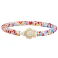 Handgefertigtes buntes Armband im Boho-Stil aus Fimo-Perlen mit Schildkröten-Anhänger - Rot Blau Gelb Rosa Weiß Mischstil (3894)