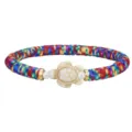 Buntes Bohemian-Stretch-Armband mit Fimo-Perlen und einem weißen Schildkröten-Charm - Braun Strukturierter Beige Stil (3894)