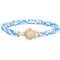Handgefertigtes blau-weißes Polymer-Perlenarmband im Boho-Stil mit Meeresschildkröte - Blau Weiß Gestreifter Stil (3894)