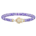 Boho-Armband aus violetten Polymer-Ton-Perlen mit weißem Schildkröten-Anhänger und Perlen - Violetter Ton Mischstil (3894)