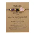 Handmade woven wish bracelet with amethyst, black tourmaline, and rose quartz stones - 3773 Crushed Stone