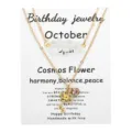 Double-layered October birthstone necklace with cosmos flower pendant on card - October Opal