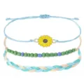 Boho geflochtenes Armband-Set mit gelbem Gänseblümchen-Anhänger und Perlen - Hellblau Gänseblümchen Boho Armband 3er Set (1)
