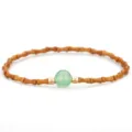 Bamboo style olive nut bracelet with round green aventurine stone bead for women - Green Aventurine