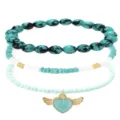 Boho-Armband-Set mit türkisfarbenen Perlen und geflügeltem Herzanhänger - Türkis Herz Flügel Perlenarmband 3er Set (2)