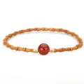 Traditional Chinese style olive pit bracelet with bamboo beads and red agate centerpiece - Red Agate