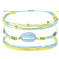 Bohemian blau-gelbes geflochtenes Wachsfaden-Armband-Set mit hellblauem Muschel-Charm - Himmelblau Muschel Geflochtenes Mehrlagiges Armband Set (5)