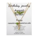 August peridot and poppy flower multi-layer necklace on white birthday jewelry card - August Peridot