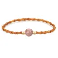 Chinese style bamboo-joint olive pit bracelet with pink strawberry quartz bead - Rhodonite