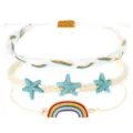 Böhmisches dreiteiliges gewebtes Armband-Set mit Seestern- und Regenbogenanhängern - Beige Seestern Regenbogen Geflochtenes Armband 3er Set (7)
