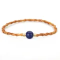 Chinese style bamboo joint olive core bracelet with central blue bead accent - Lapis Lazuli