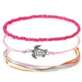 Handgefertigtes Bohème-Armband-Set aus rosa Wachskordel mit silbernem Schildkrötenanhänger - Pfirsichrosa Schildkröte Ozean Stil Armband 3er Set (8)