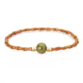 Elegant handcrafted olive pit bamboo section bracelet with a green unakite center stone bead - Unakite
