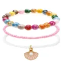 3-teiliges böhmisches Perlenarmband-Set mit rosa, weißen und bunten Marmorperlen. - Pink Weiß Muschel Künstliche Perle Perlenarmband 3er Set (10)