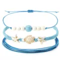 Böhmisches Set aus blau gewachsten Kordelarmbändern mit Schildkröte und Seestern - Dunkelblau Schildkröte Seestern Ozean Armband 3er Set (11)