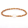 Chinese style bamboo-shaped olive pit bracelet with pink strawberry crystal bead - Rose Quartz