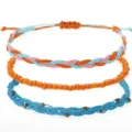 Dreiteiliges Set böhmischer geflochtener Wachsseilarmbänder mit orangefarbenen Perlen - Blau Pink Orange Ethnisch Stil Armband 3er Set (14)