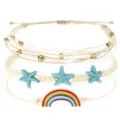 Boho-Set aus gewebten Wachsfadenarmbändern mit Seestern- und Regenbogen-Anhängern - Beige Seestern Regenbogen Ethnisch Stil Armband 4er Set (15)