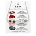 Leo Sternzeichen-Halskette mit Edelstahlkette und fünf natürlichen Edelsteinperlen - Löwe Stahl Stil (3804)