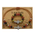 Naturstein-Perlenarmband-Set mit Kreuzanhängern aus Jaspis, Unakit und Onyx-Steinen - Rot/Schwarz