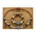 Handgefertigtes Naturstein-Perlenarmband und passendes Ring-Set mit Kreuz-Anhängern - Dunkelrot/Grau