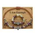 Set aus Amethyst- und Fluoritperlen-Armbändern mit Kreuzanhänger - Lila/Grün