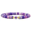 Handgefertigtes Heishi-Armband aus Polymer-Ton in Lila und Rosa mit Herzanhänger - Lila Rosa Weiß Mix Stil (03)