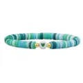 Boho-Handgemachtes Polymer-Ton-Heishi-Perlen-Stretch-Armband mit grünem Herz-Detail - Grün Blau Weiß Mix Stil (08)
